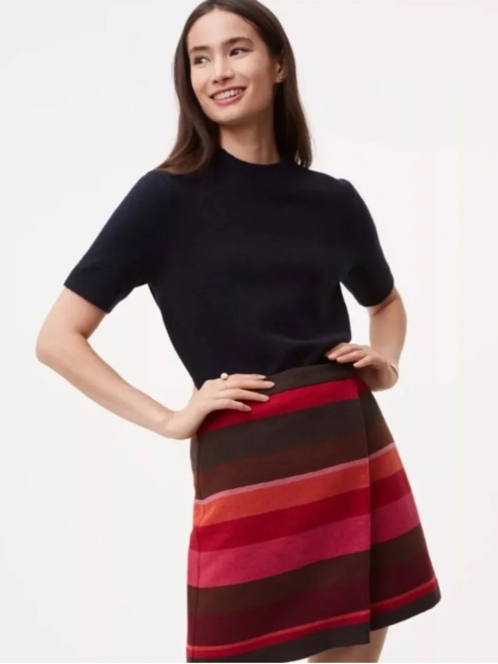 Ann Taylor LOFT | Women’s Red/Pink/Brown Striped A-Line Wool Blend Mini Skirt 6